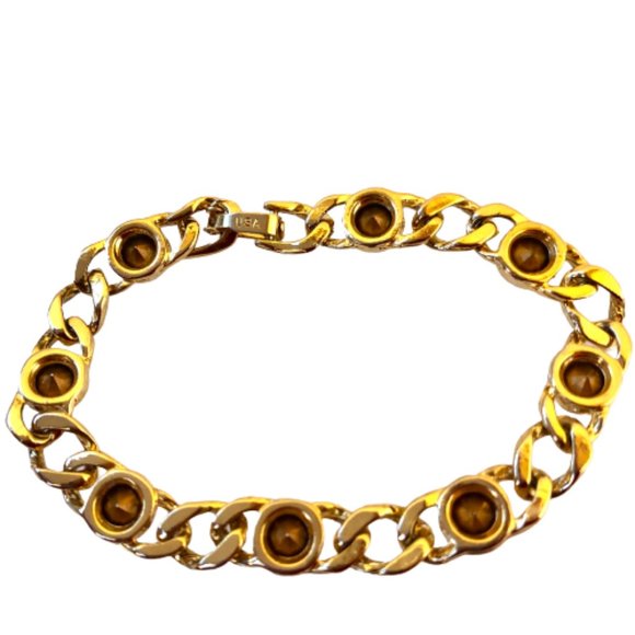 Vintage Gilt Metal Bracelet With Brilliant Faceted Rhinestones Made in USA - Picture 4 of 12